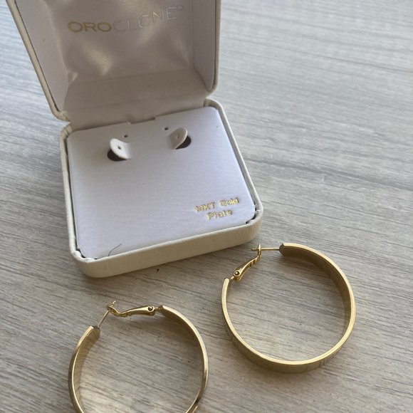 14K Gold Plated Hoop Earrings [ Oroclone] - Picture 2 of 4